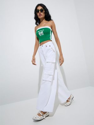 Nuon White Cargo-Style Relaxed-Fit High-Rise Jeans
