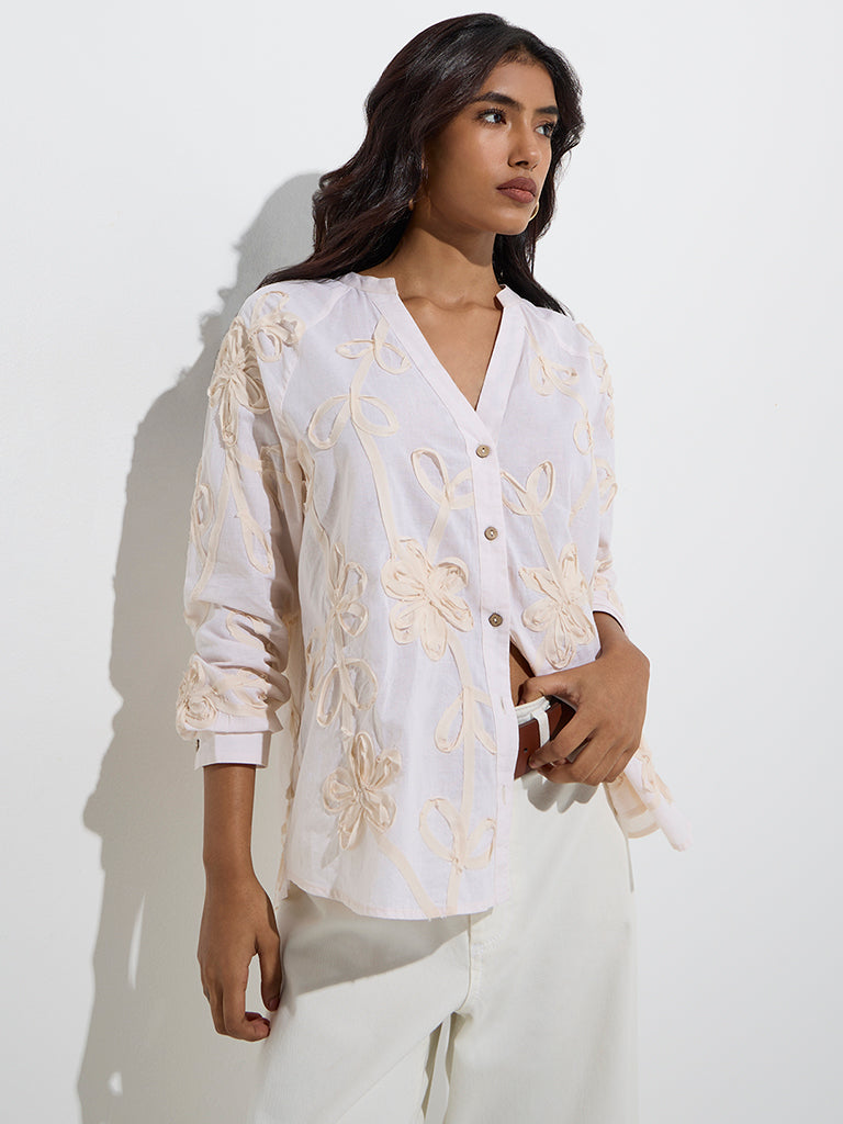 LOV Off-White Floral Detailed Cotton Blouse
