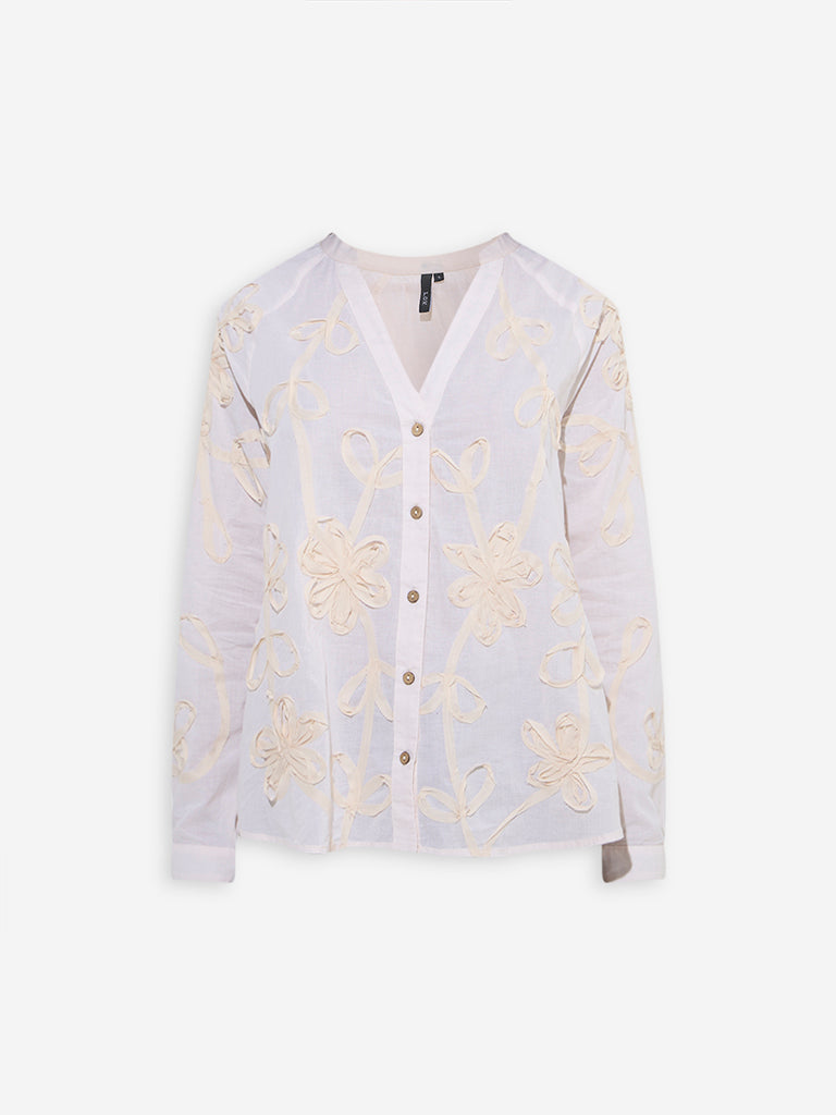 LOV Off-White Floral Detailed Cotton Blouse - Image 5
