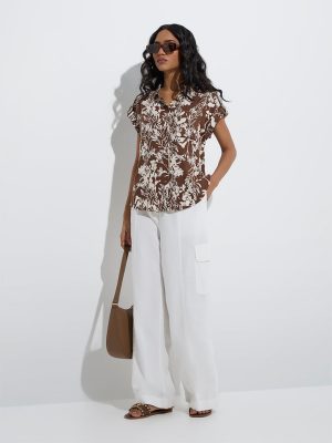 LOV Dark Brown Botanical Design Shirt