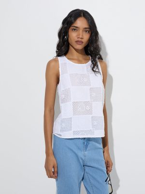 LOV White Crochet-Detailed Cotton Top