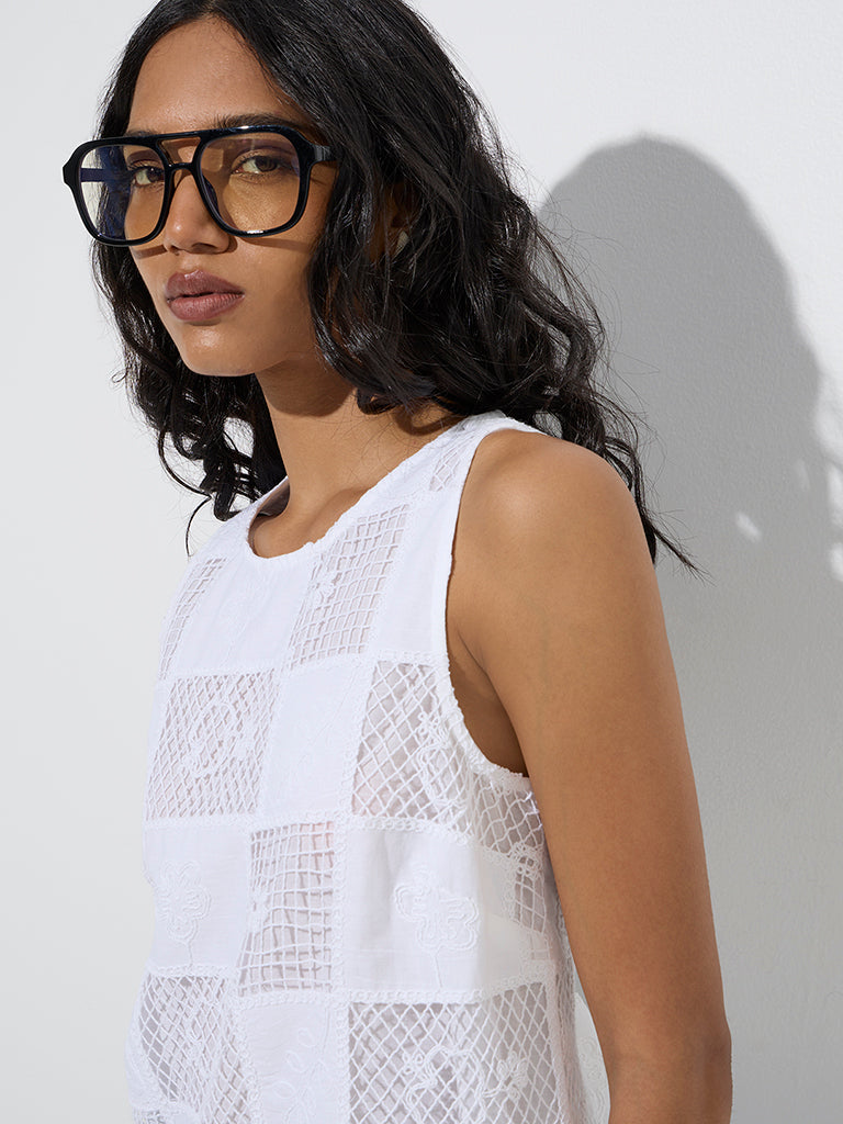 LOV White Crochet-Detailed Cotton Top - Image 3