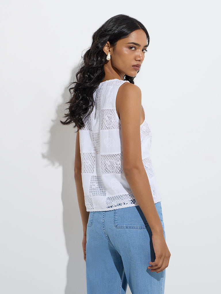 LOV White Crochet-Detailed Cotton Top - Image 4