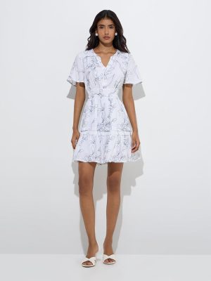LOV White Floral Embroidered Tiered Dress