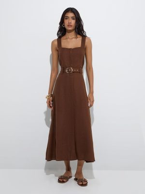 LOV Dark Brown A-Line Dress with Belt
