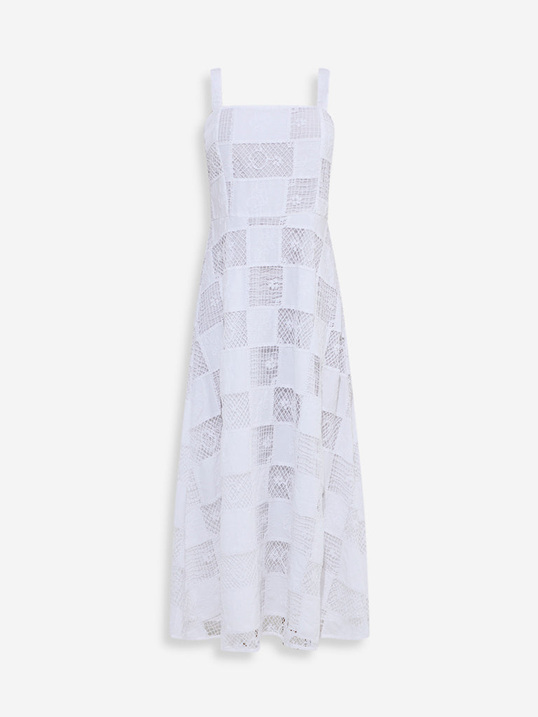 LOV White Crochet-Detailed Cotton A-Line Dress - Image 5