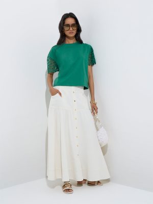 LOV Off-White High-Rise Cotton Skirt