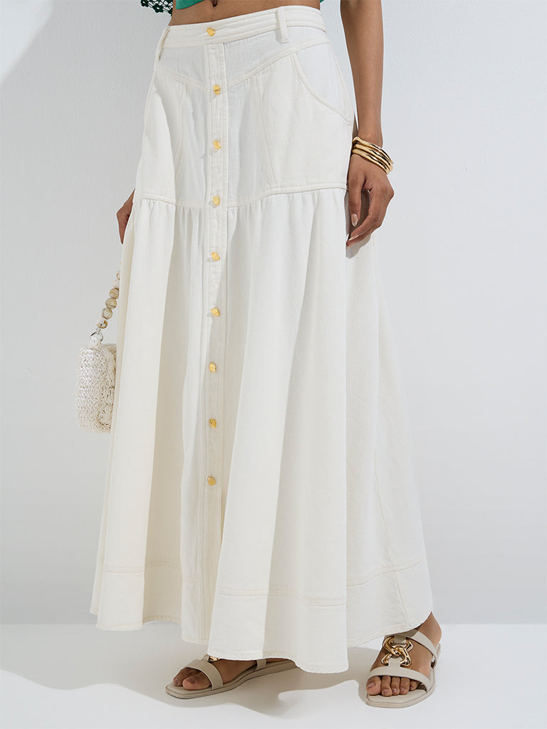 LOV Off-White High-Rise Cotton Skirt - Image 2