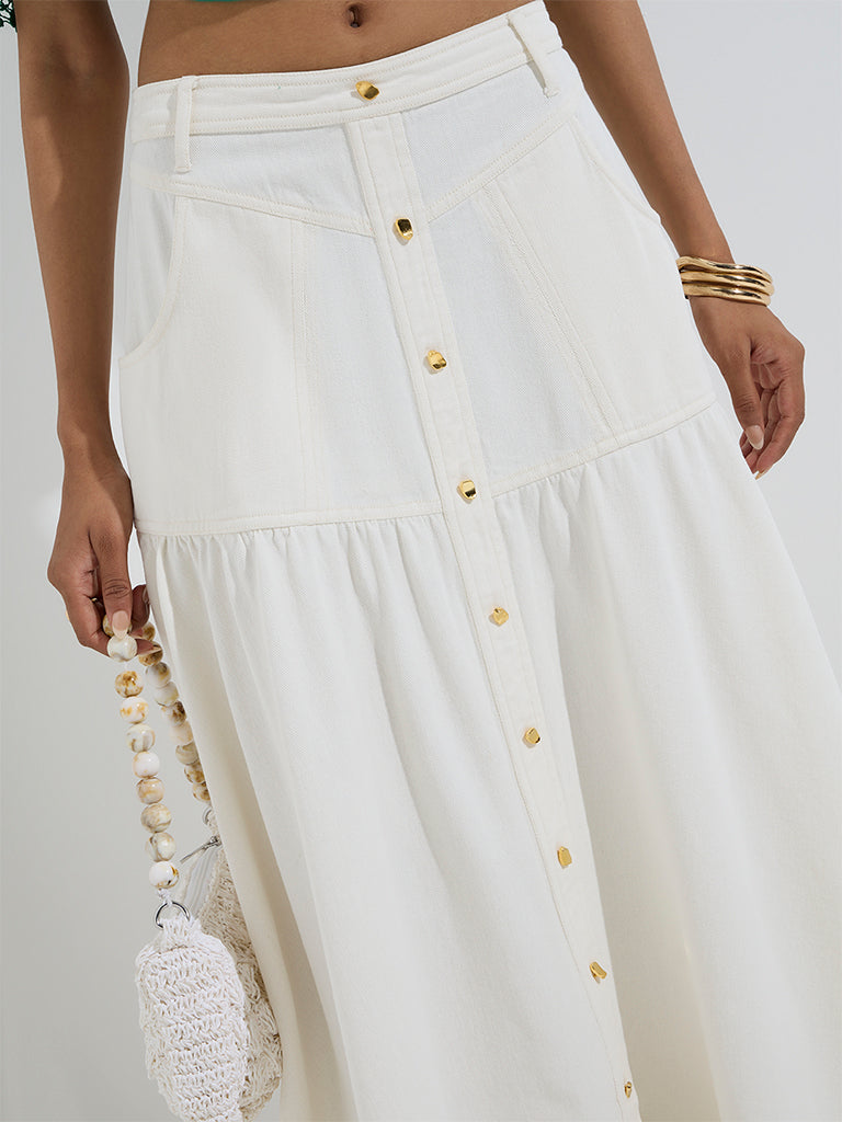 LOV Off-White High-Rise Cotton Skirt - Image 3