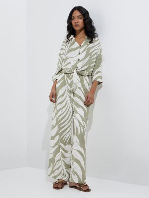 LOV Sage Botanical Pattern Trousers