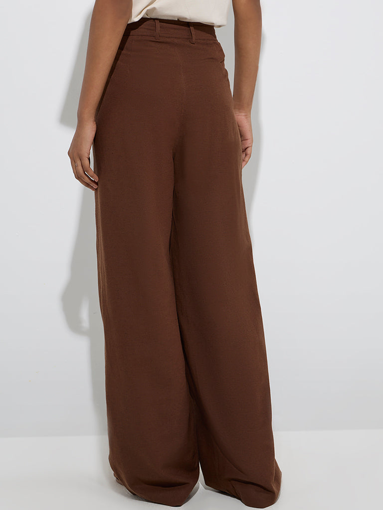 LOV Brown Solid Mid-Rise Linen Pants - Image 5