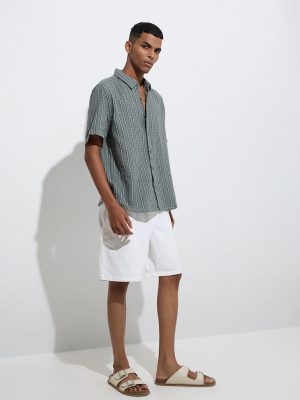 ETA Sage Stripe Printed Relaxed-Fit Cotton Shirt