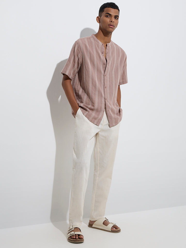 ETA Dusty Pink Striped Relaxed-Fit Cotton Shirt - Image 3