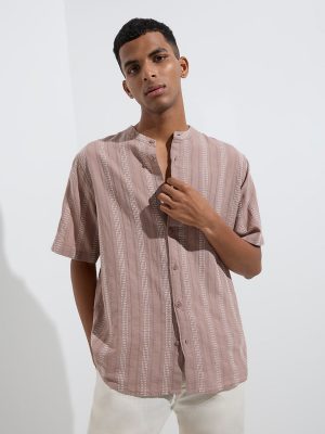 ETA Dusty Pink Striped Relaxed-Fit Cotton Shirt