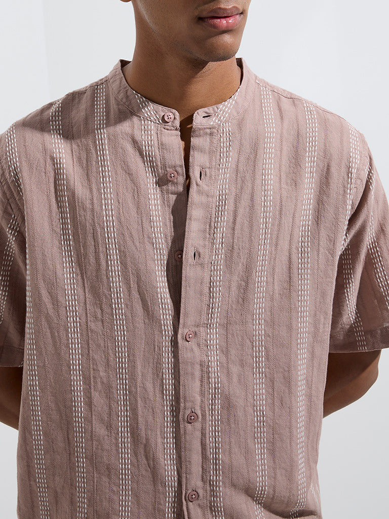 ETA Dusty Pink Striped Relaxed-Fit Cotton Shirt - Image 4