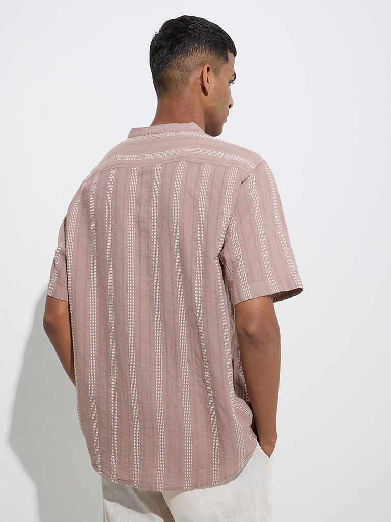 ETA Dusty Pink Striped Relaxed-Fit Cotton Shirt - Image 5
