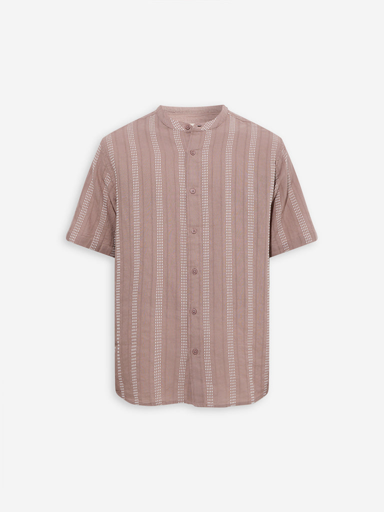 ETA Dusty Pink Striped Relaxed-Fit Cotton Shirt - Image 6