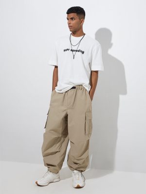 Nuon Beige Cargo-Style Relaxed-Fit Mid-Rise Pants