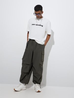 Nuon Olive Cargo-Style Relaxed-Fit Mid-Rise Pants