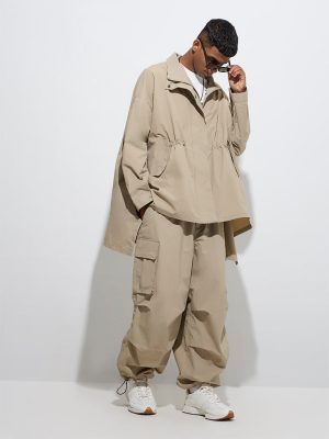 Nuon Beige Solid Parka Jacket