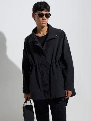 Nuon Black Solid Parka Jacket