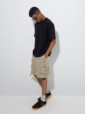 Nuon Taupe Cargo-Style Relaxed-Fit Mid-Rise Shorts