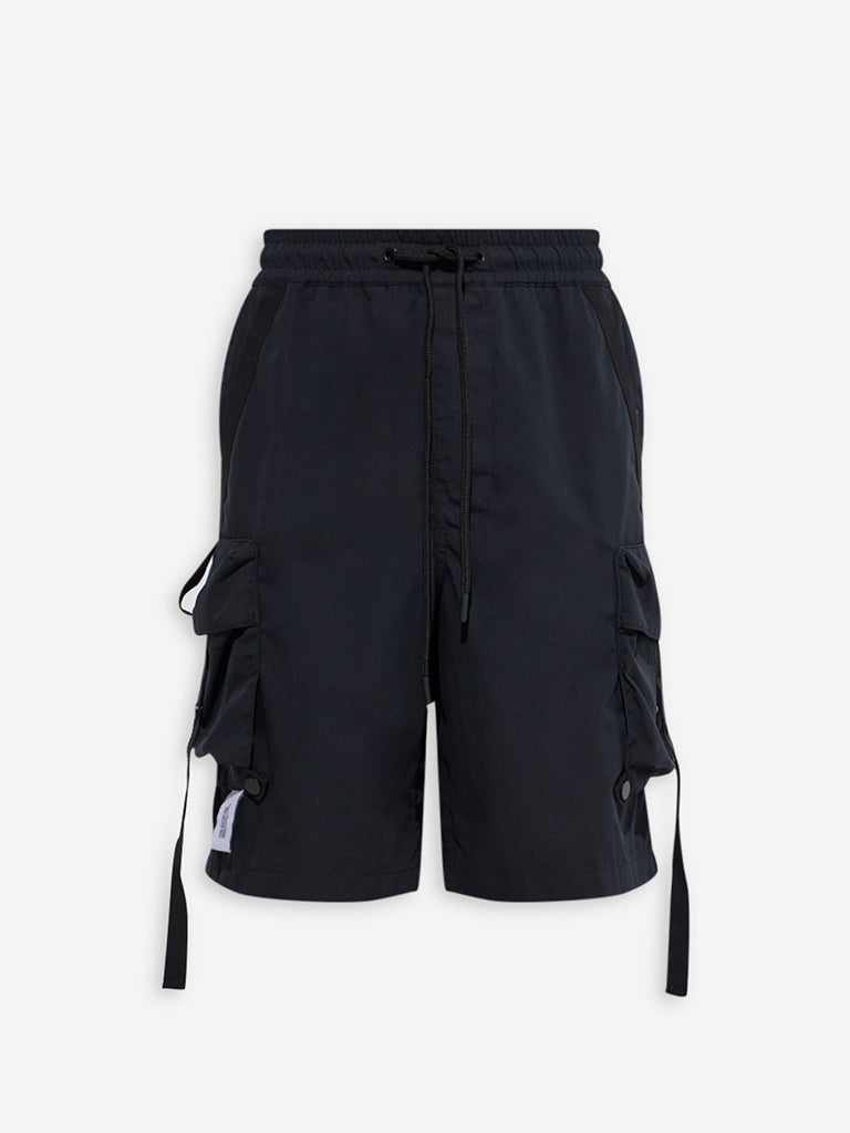 Nuon Black Cargo-Style Relaxed-Fit Mid-Rise Shorts - Image 6