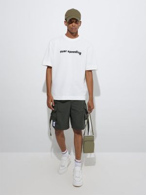 Nuon Olive Cargo-Style Relaxed-Fit Mid-Rise Shorts