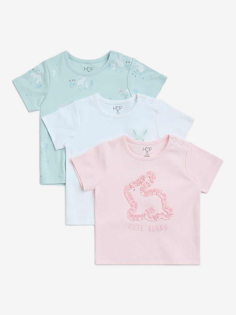 HOP Baby Multicolour Printed Cotton T-Shirts - Pack of 3 - Image 2