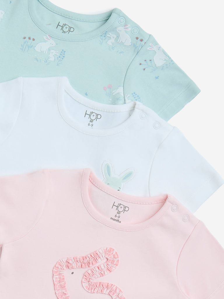 HOP Baby Multicolour Printed Cotton T-Shirts - Pack of 3 - Image 4