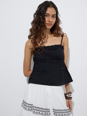 Bombay Paisley Black Smocked Cotton Top