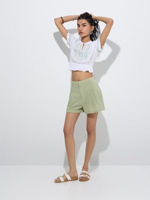 Bombay Paisley White Embroidered Cotton Top