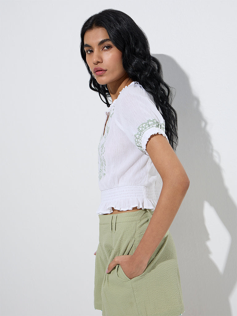 Bombay Paisley White Embroidered Cotton Top - Image 2