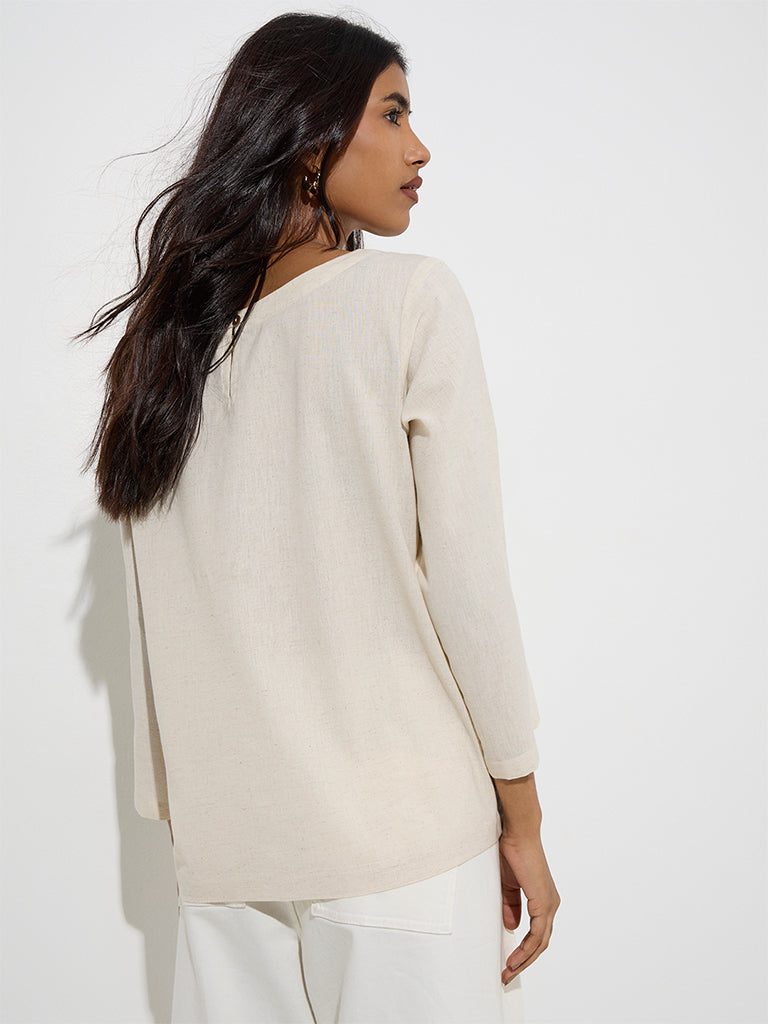 Utsa Off-White Embroidered Cotton-Blend Tunic - Image 5