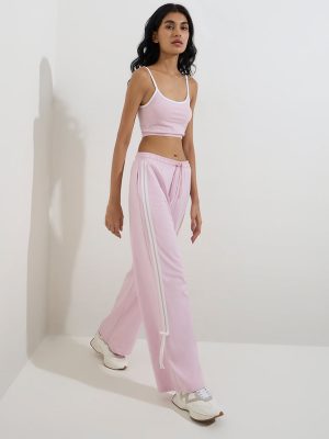 Studiofit Pink Striped High-Rise Cotton Track Pants