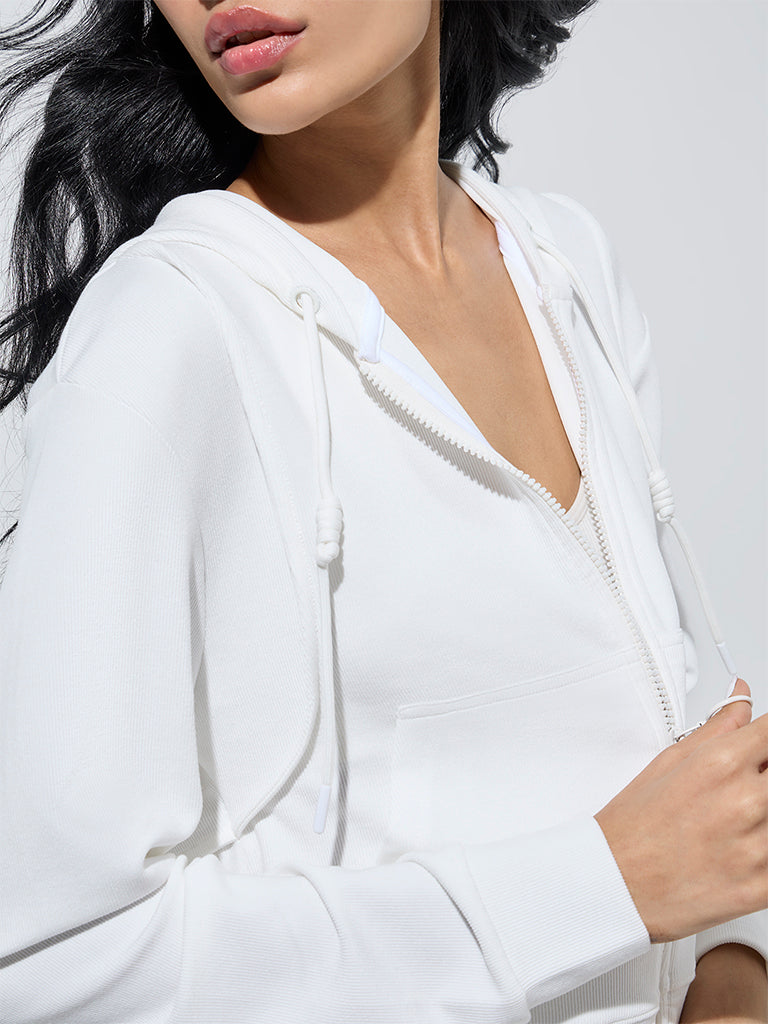 Studiofit White Ribbed-Textured Jacket - Image 3