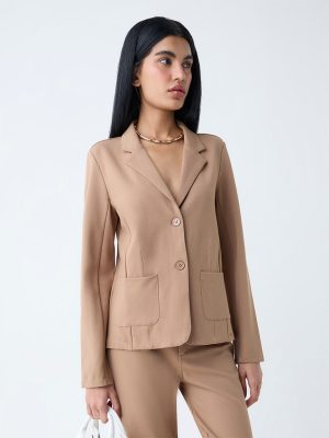 Wardrobe Beige Solid Blazer