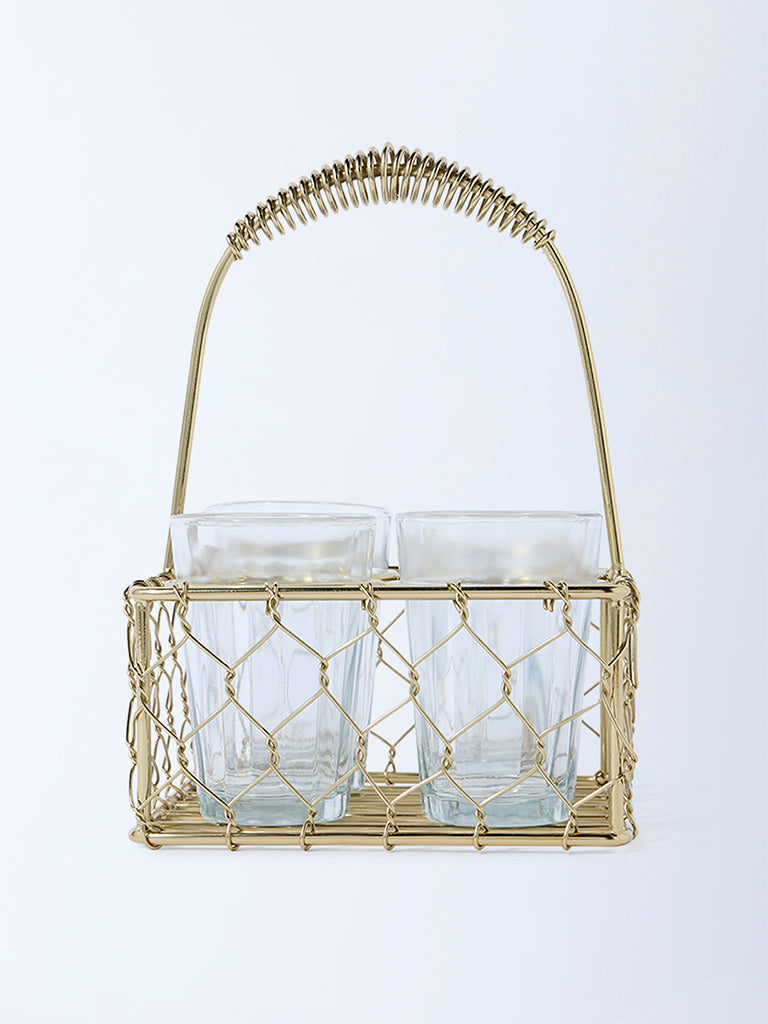 Westside Home Gold Wired Chai Caddy with Four Glasses - Image 2