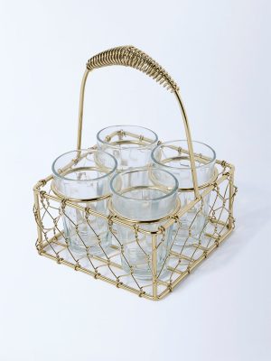 Westside Home Gold Wired Chai Caddy with Four Glasses