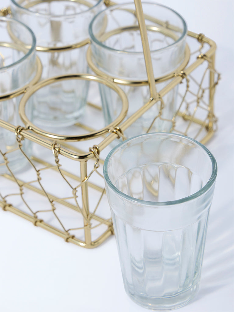 Westside Home Gold Wired Chai Caddy with Four Glasses - Image 3