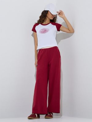 Studiofit Maroon High-Rise Cotton-Blend Track Pants