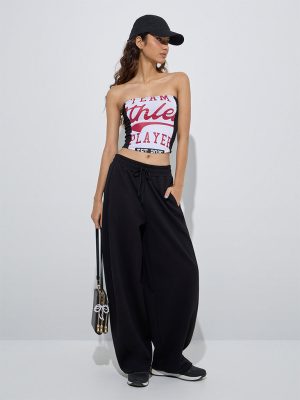 Studiofit Black Solid High-Rise Cotton Track Pants