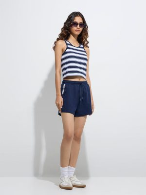 Studiofit Navy Stripe Pattern Cotton-Blend Tank Top