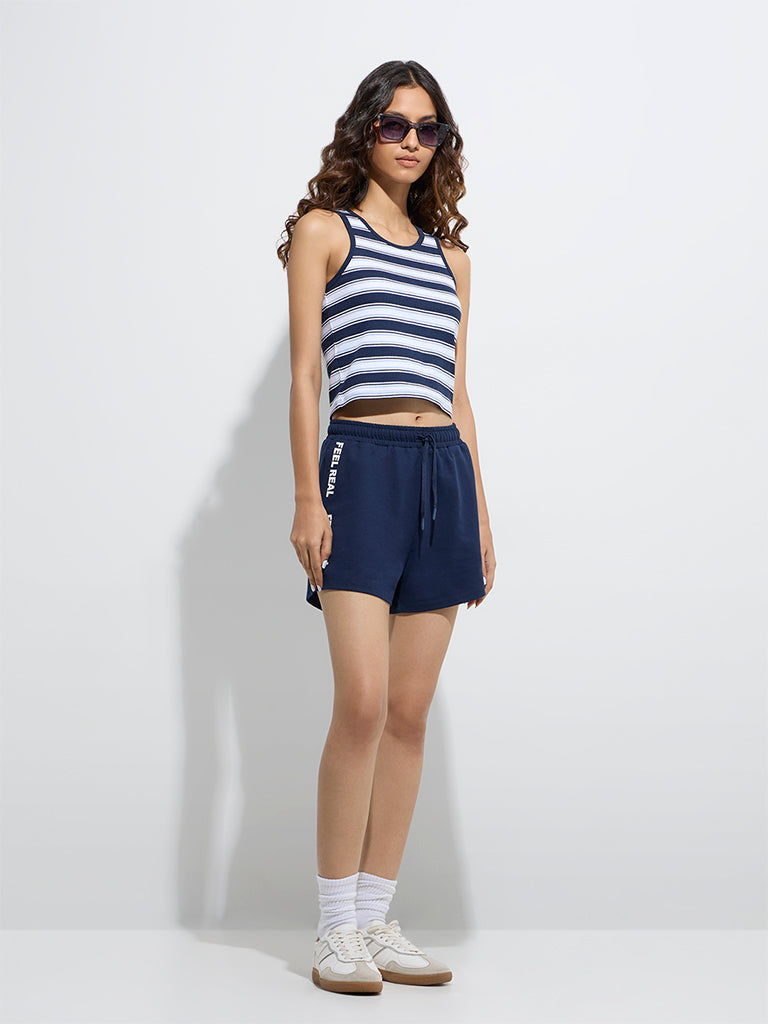 Studiofit Navy Stripe Pattern Cotton-Blend Tank Top