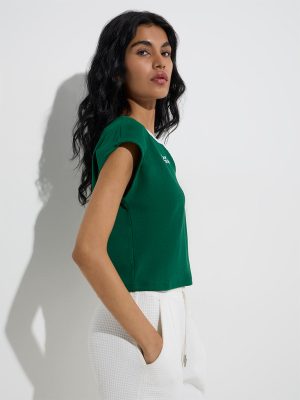 Studiofit Green Text Design Cotton-Blend T-Shirt