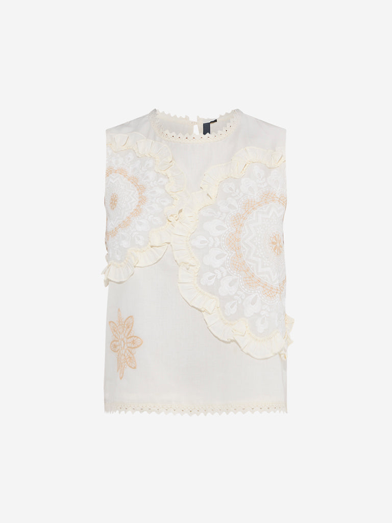 LOV Off-White Embroidered Cotton Top - Image 5