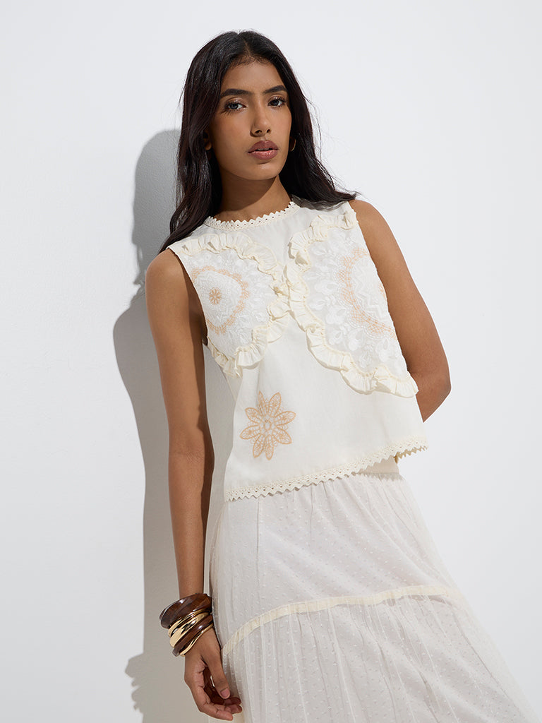 LOV Off-White Embroidered Cotton Top - Image 2