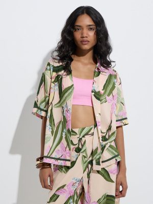 LOV Yellow Botanical-Inspired Cotton Shirt