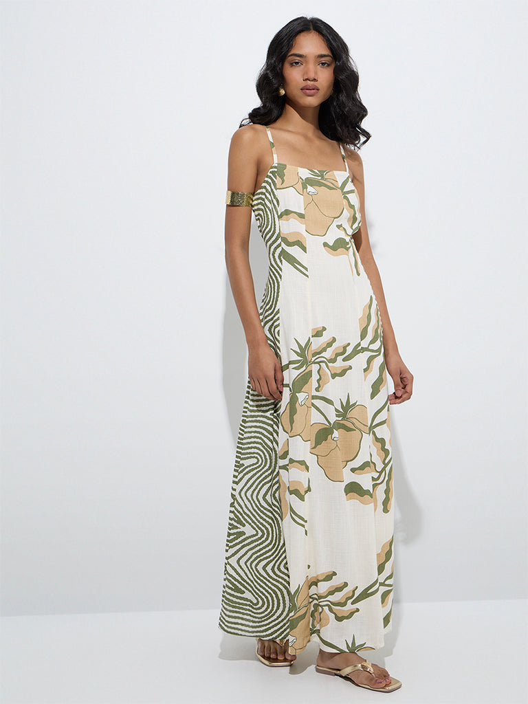 LOV Off-White Foliage Design A-Line Dress