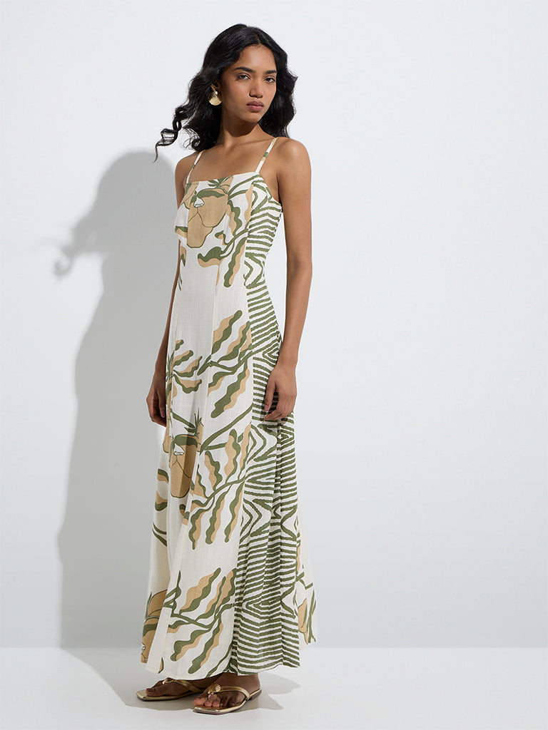 LOV Off-White Foliage Design A-Line Dress - Image 2
